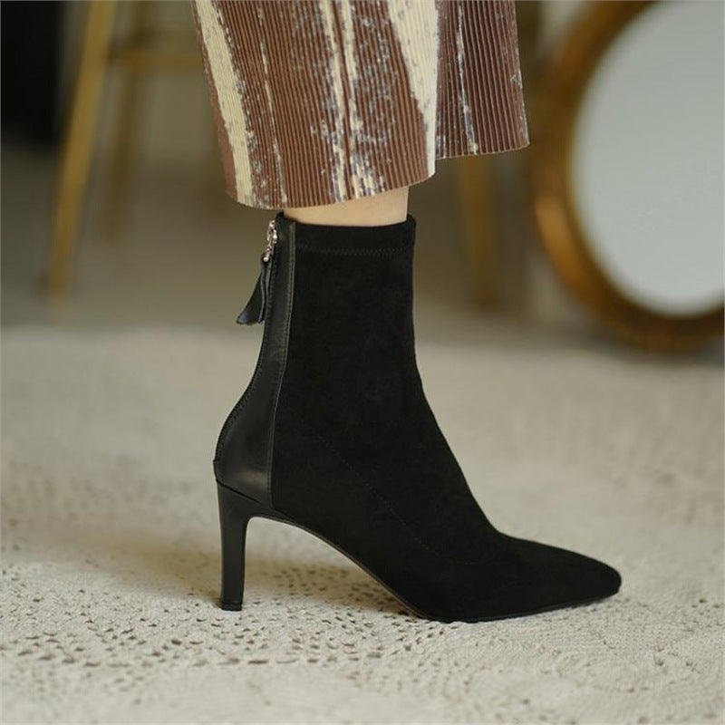 Damen Knöchelhohe Stiefelette aus Veloursoptik mit sock‑haftem Schaft und Rückseitenreißverschluss Drune