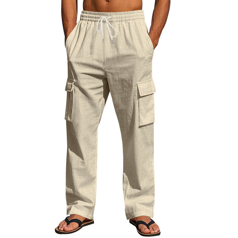 Herren nan leichte Cargohose im Resort-Look mit elastischem Tunnelzug, Mehrfachtaschen und geradem Bein Drune