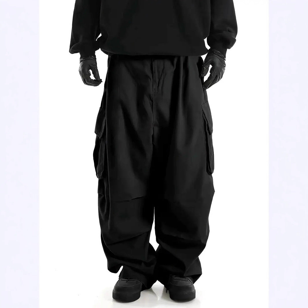 Herren Weite Baggy-Cargohose mit tiefem Schritt, großen Klappentaschen & relaxed Fit Drune