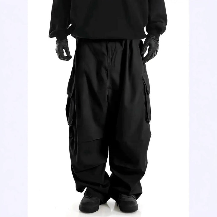 Herren Weite Baggy-Cargohose mit tiefem Schritt, großen Klappentaschen & relaxed Fit Drune