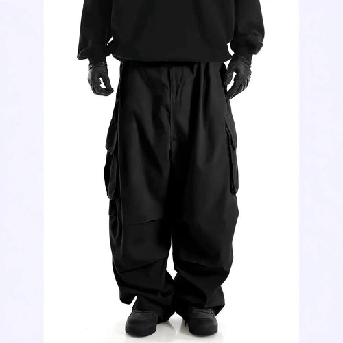 Herren Weite Baggy-Cargohose mit tiefem Schritt, großen Klappentaschen & relaxed Fit Drune