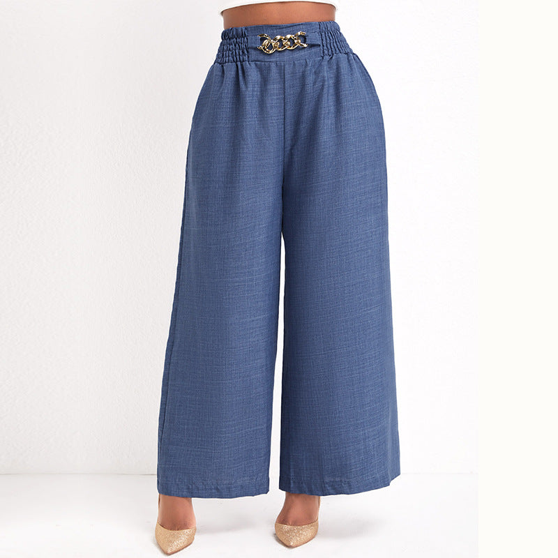 Damen Lässige Palazzo-Hose mit hoher Smock-Taille und dekorativer Kettenapplikation Drune