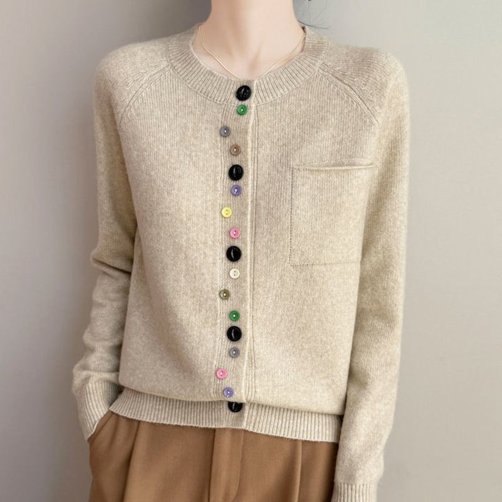 Damen Modischer Strickcardigan mit bunten Knöpfen Drune