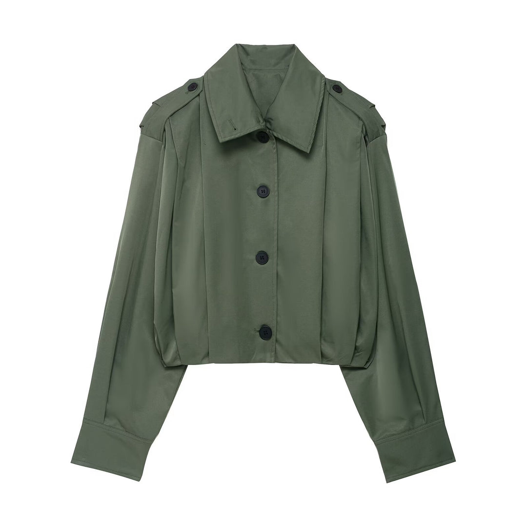 Damen Cropped-Boxy-Trenchjacke im Utility-Look mit Epauletten und weitem Manschettenärmel Drune