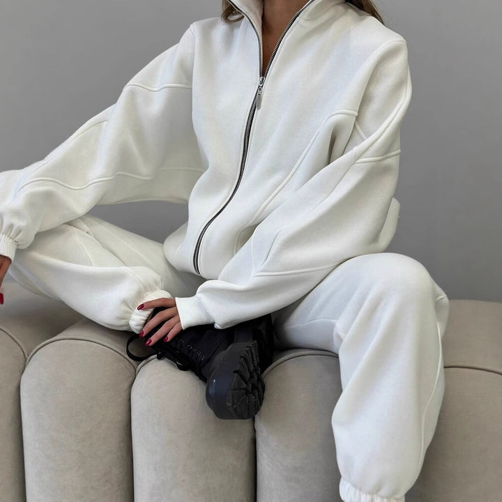 Damen Oversize-Halbzip-Sweatjacke mit sculptender High-Waist-Jogginghose aus schwerem French-Terry Drune