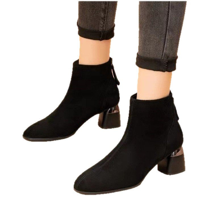 Damen Elegante Veloursleder Stiefeletten Drune