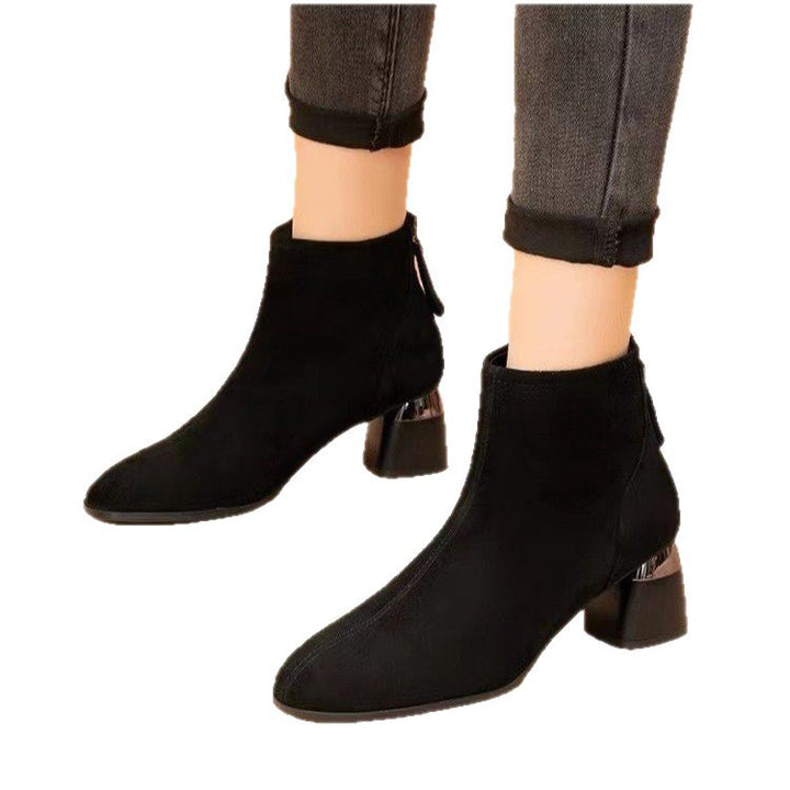 Damen Elegante Veloursleder Stiefeletten Drune