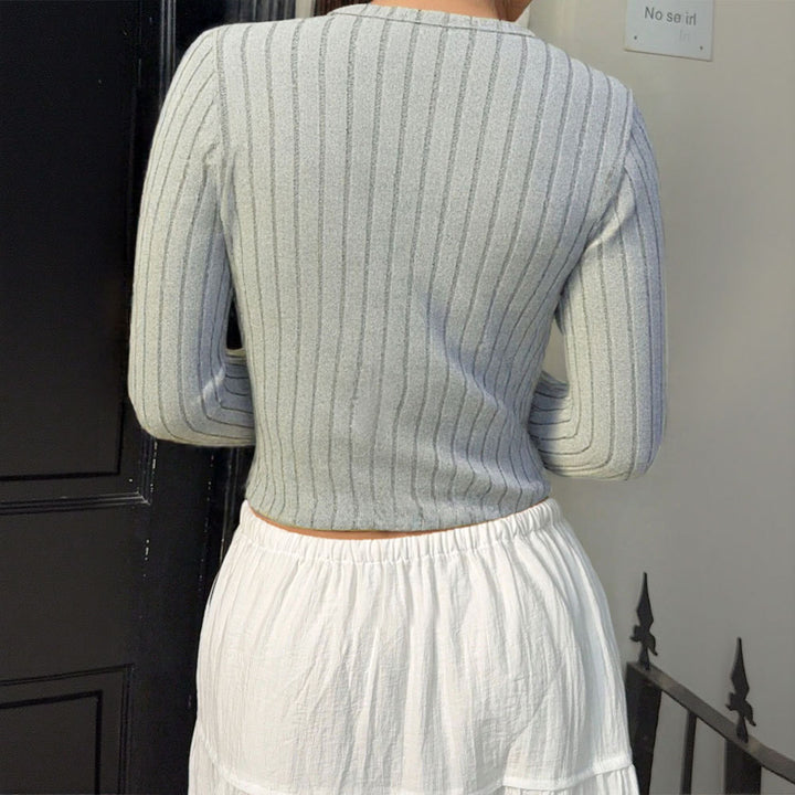 Damen gerippter taillierter V‑Ausschnitt Knopfcardigan Feinstrick Drune