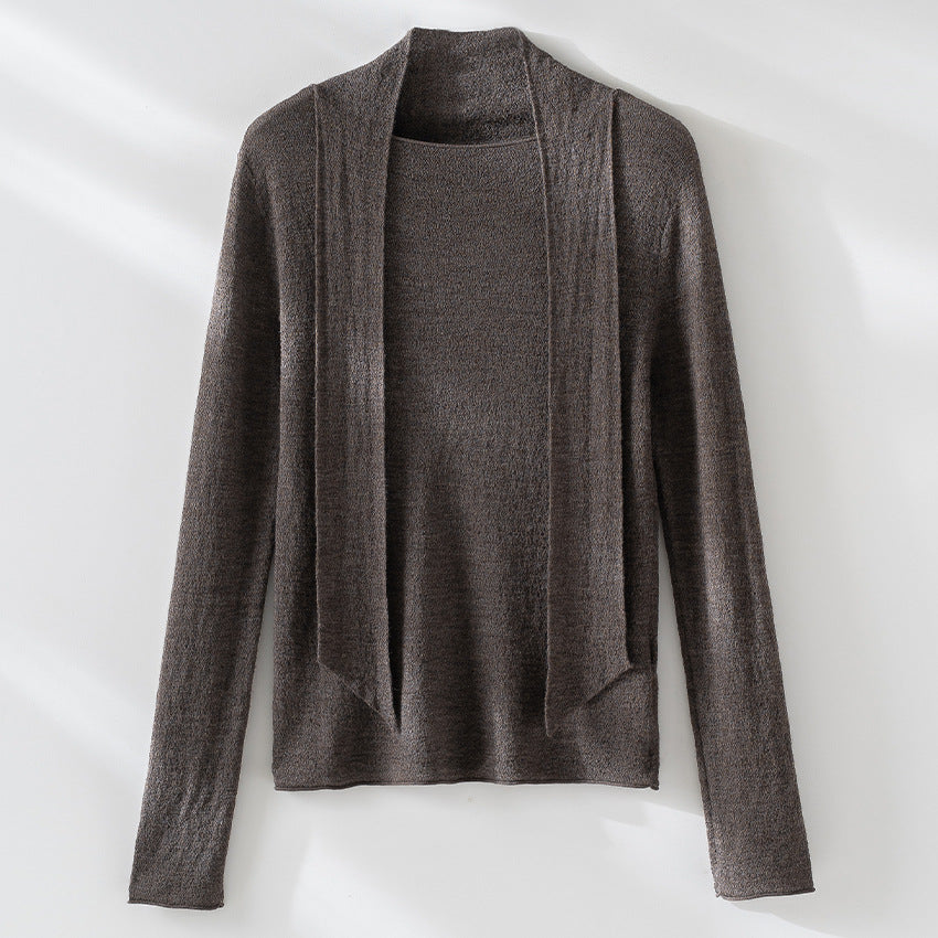 Damen Feiner Feinstrickpullover mit Schalkragen und asymmetrischem Schlaufendetail Drune