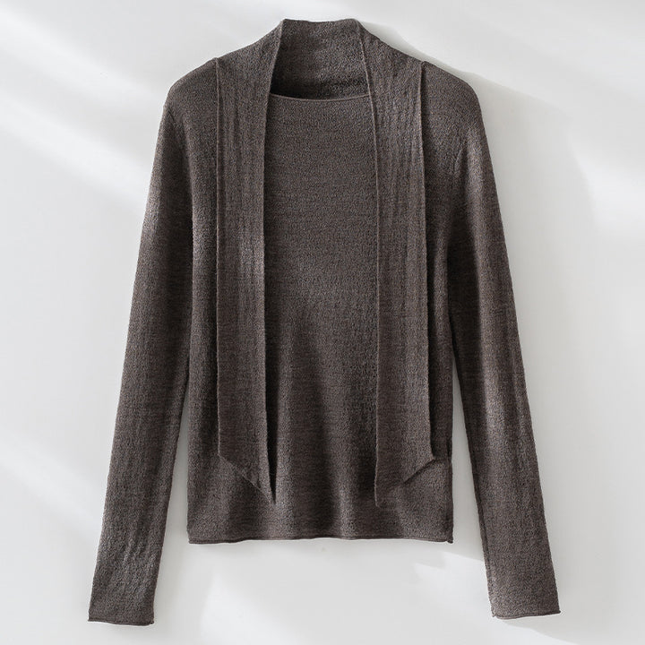 Damen Feiner Feinstrickpullover mit Schalkragen und asymmetrischem Schlaufendetail Drune