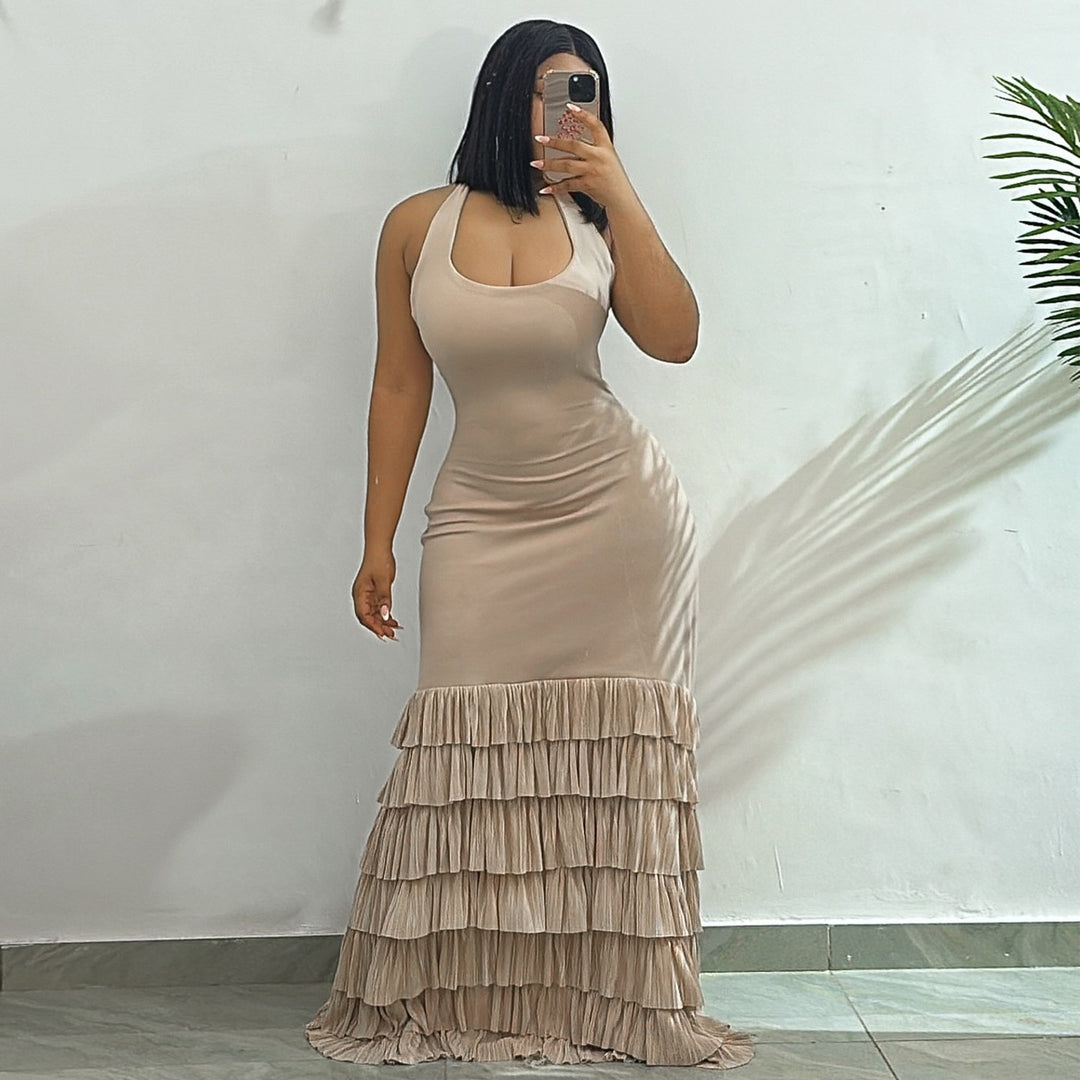 Damen Maxikleid mit raffiniertem Volant und tailliertem Schnitt Drune