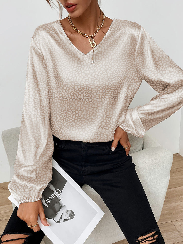 Damen elegante Bluse mit modernem V-Ausschnitt und ausgefallenem Muster Drune