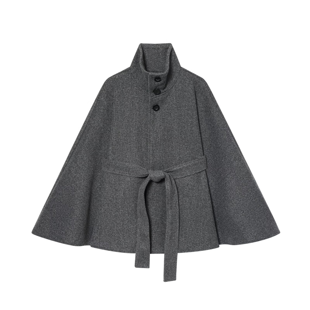 Damen Umhangjacke aus hochwertigem Wollmix mit Taillengürtel Drune