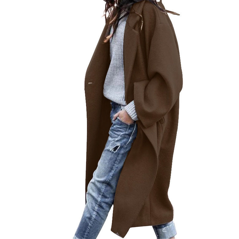 Damen Oversize Wollmantel mit fallender Schulter, offener Front und Eingrifftaschen Drune