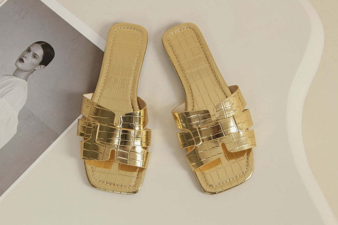 Damen Komfortable Slip-On Sandalen mit trendiger Kroko-Prägung Drune