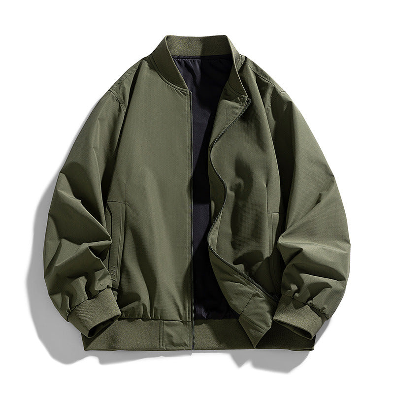 Men's  relaxed-fit zip-front utility jacket with ribbed collar elastic hem Drune