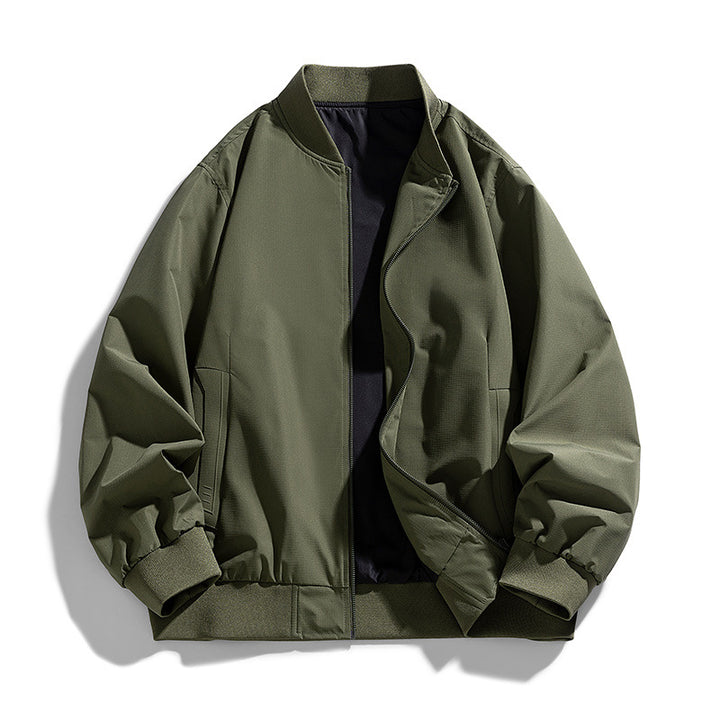 Men's  relaxed-fit zip-front utility jacket with ribbed collar elastic hem Drune