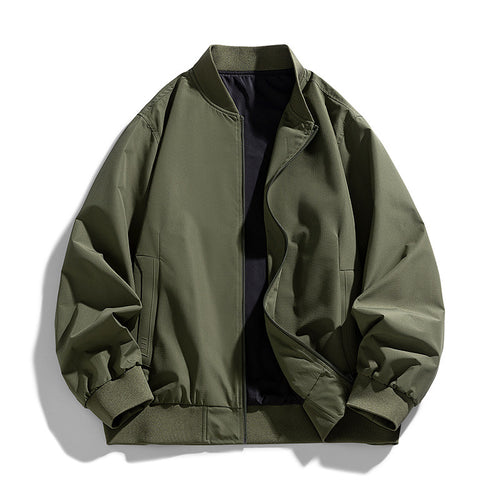 Men's  relaxed-fit zip-front utility jacket with ribbed collar elastic hem Drune