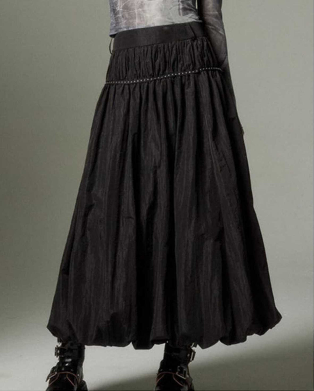 Damen midi Rock mit elastischem Bund und voluminösem Schnitt Drune