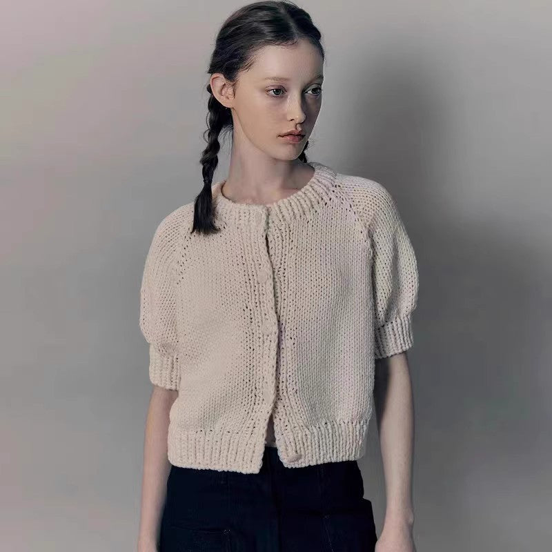 Damen Modischer Strickpullover mit Puffärmeln Drune