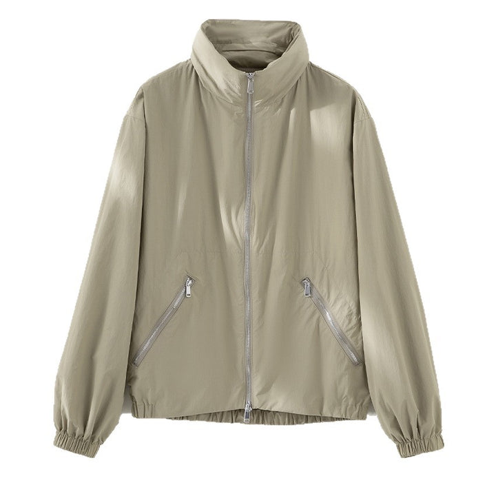 Damen Leichte Nylon-Utility-Jacke mit Stehkragen, Reißverschlusstaschen und elastischem Saum Drune