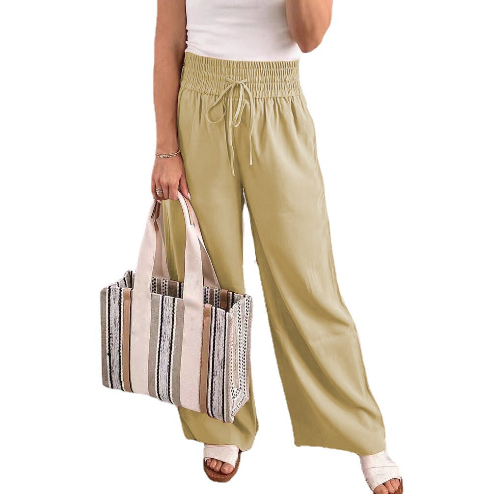 Damen Palazzo‑Hose aus fließendem Viskosemix mit hohem Smockbund und Tunnelzug Drune