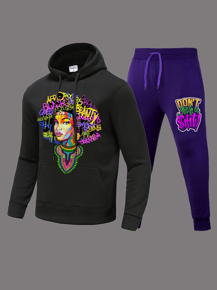 Damen Hoodie mit grafischem Druck und stylischer Jogginghose Drune