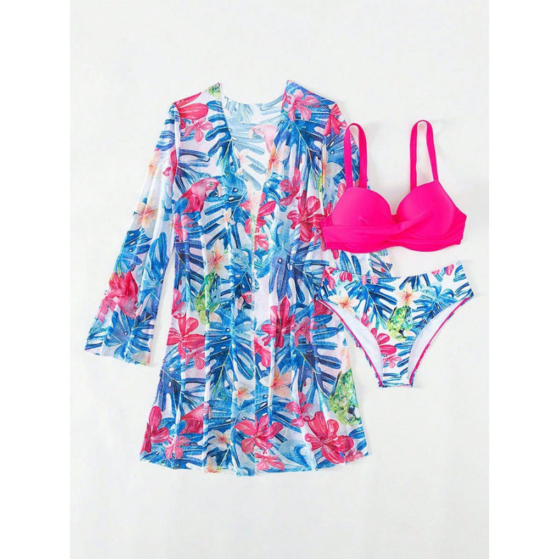 Damen bikini set mit floralem Überwurf und glamourösen Details Drune