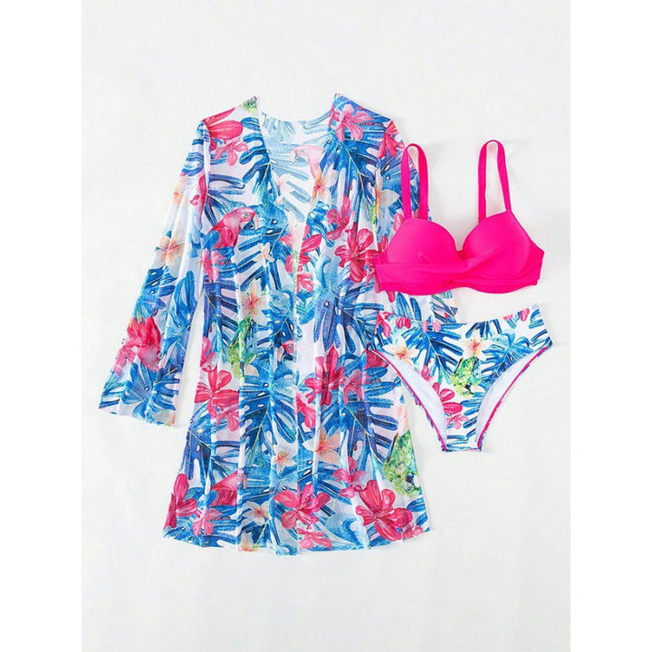 Damen bikini set mit floralem Überwurf und glamourösen Details Drune