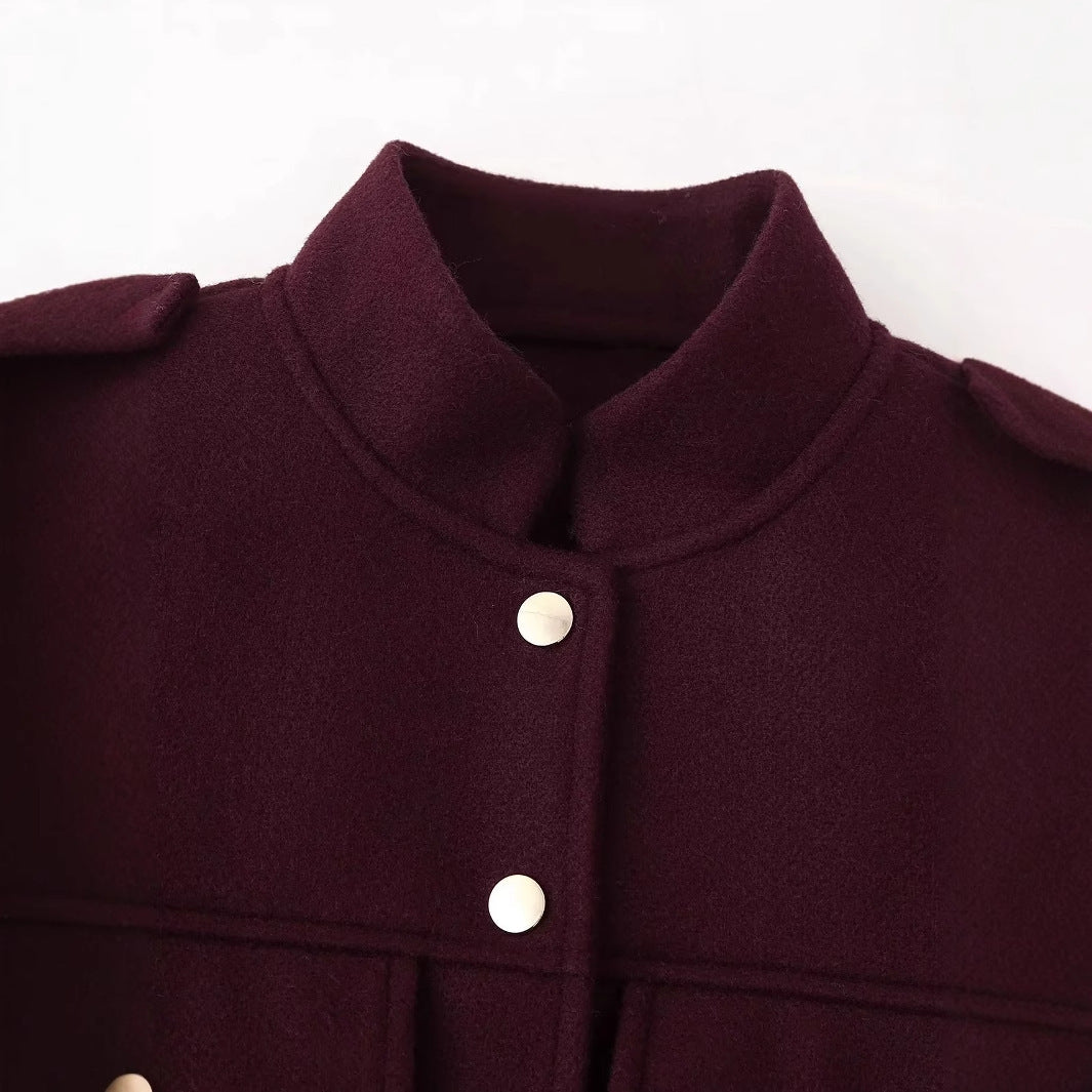 Damen nan cropped Militärjacke mit Stehkragen, Schulterklappen und aufgesetzten Pattentaschen Drune