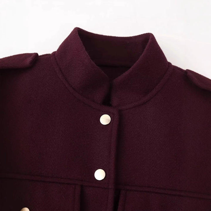Damen nan cropped Militärjacke mit Stehkragen, Schulterklappen und aufgesetzten Pattentaschen Drune