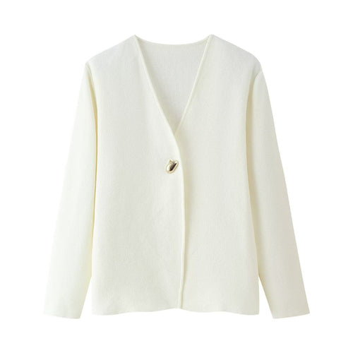 Damen elegante Jacke mit V-Ausschnitt und klassischem Knopf Drune