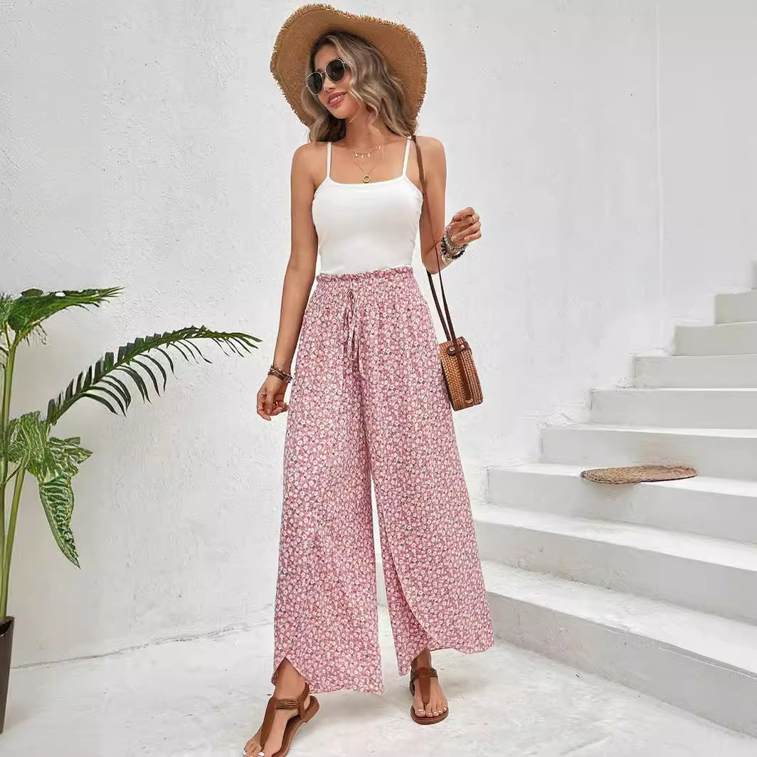Damen weite Sommerhose mit elastischem Bund und floralem Design Drune