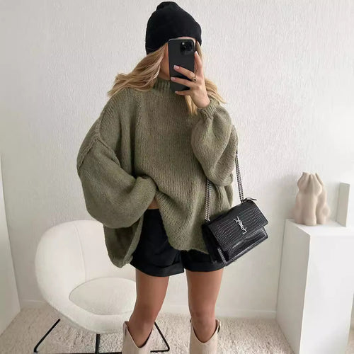 Damen Oversized Strickpullover mit volumetrischen Ärmeln und weichem Material Drune