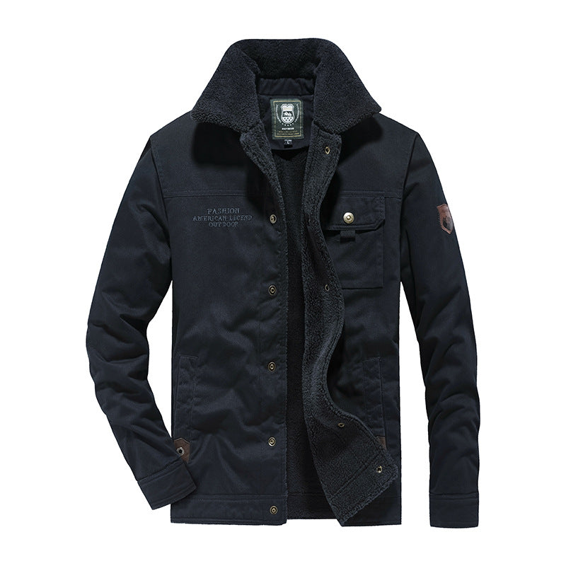 Herren Canvas-Fieldjacke mit Teddyfutter, Brusttasche und Druckknopfverschluss Drune