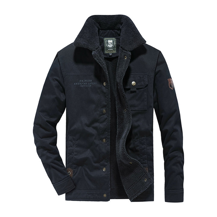 Herren Canvas-Fieldjacke mit Teddyfutter, Brusttasche und Druckknopfverschluss Drune