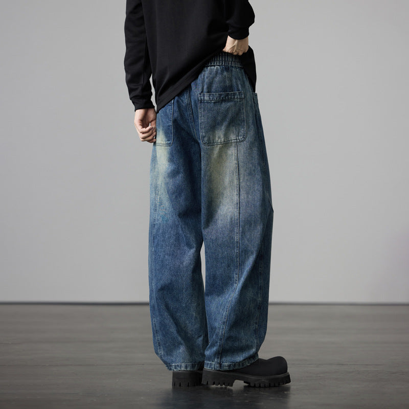 Herren Baggy-Denimhose mit Tunnelzug und Used-Wash-Details Drune