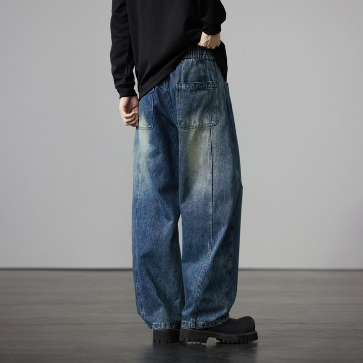 Herren Baggy-Denimhose mit Tunnelzug und Used-Wash-Details Drune