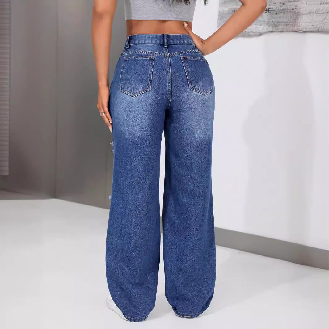 Damen Weite Jeanshose mit trendigem Destroyed-Effekt Drune