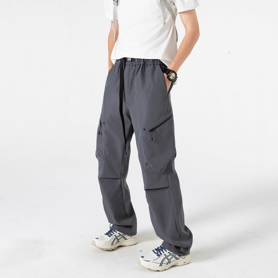 Herren Weite Utility‑Cargohose mit elastischem Bund, Reißverschluss‑Taschen und verstellbarem Saum Drune