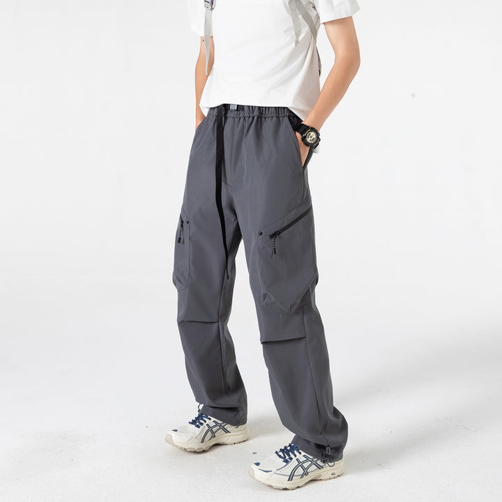 Herren Weite Utility‑Cargohose mit elastischem Bund, Reißverschluss‑Taschen und verstellbarem Saum Drune