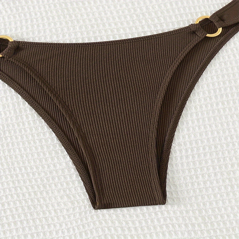 Damen Hochgeschnittenes Bikini-Set mit Ringdetails Drune