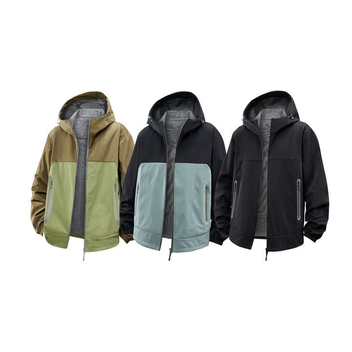 Unisex Leichte Wind- und Fleecegefütterte Kapuzenjacke mit Zwei-Wege-Reißverschluss Drune