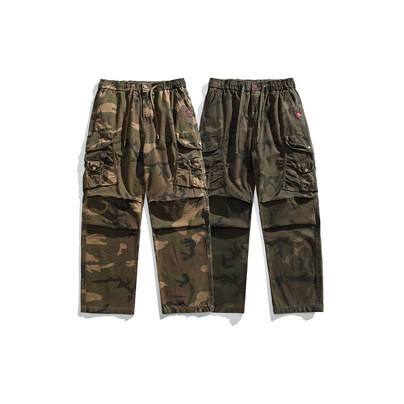 Herren Baggy-Cargohose im Army-Camo mit elastischem Kordelbund und Multifunktions-Taschen Drune