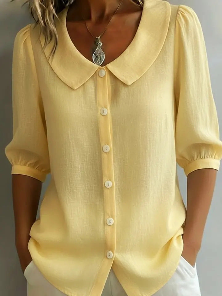 Damen Elegante Bluse mit großem Kragen und Knopfleiste Drune