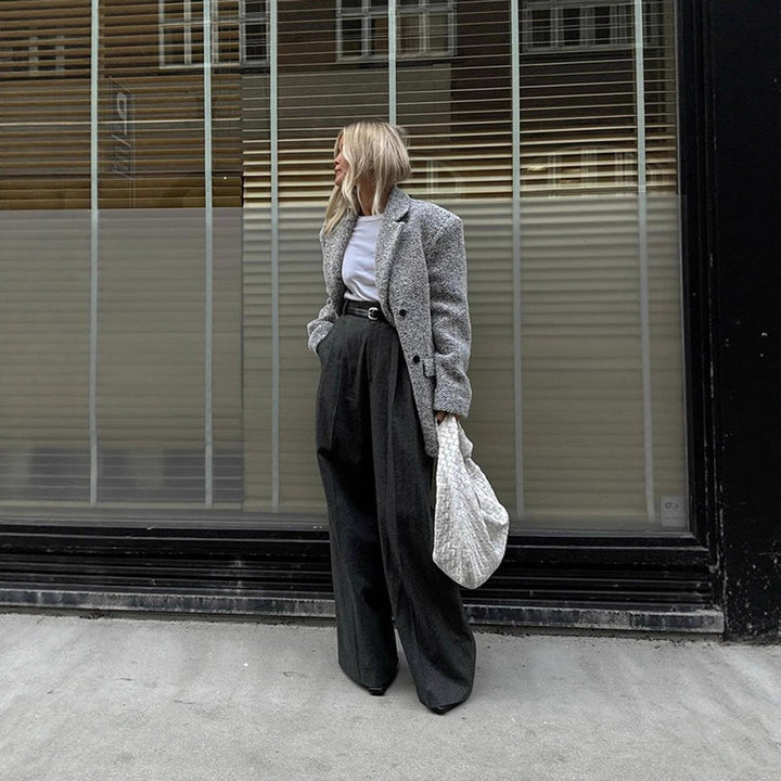 Damen Oversize Wollmix-Blazer im Bouclé-Look mit kastiger Silhouette Drune