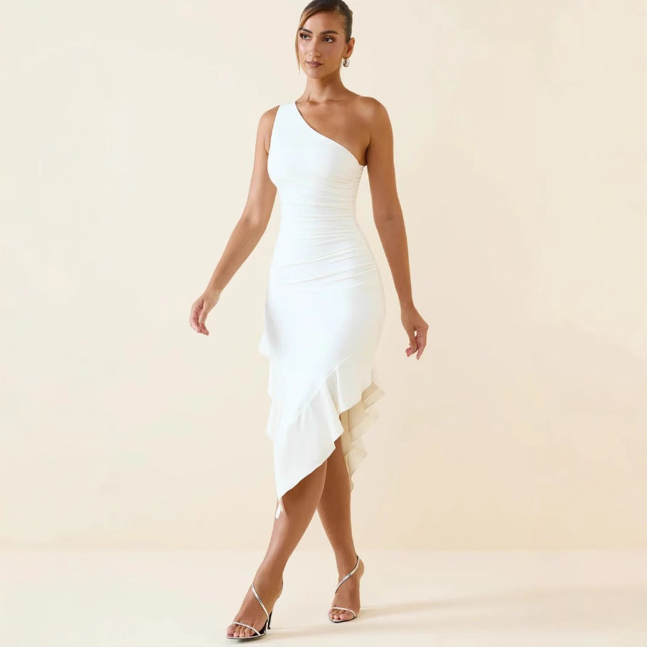 Damen Asymmetrisches Wickelkleid mit herausragender Drapierung und verführerischem Schlitz Drune