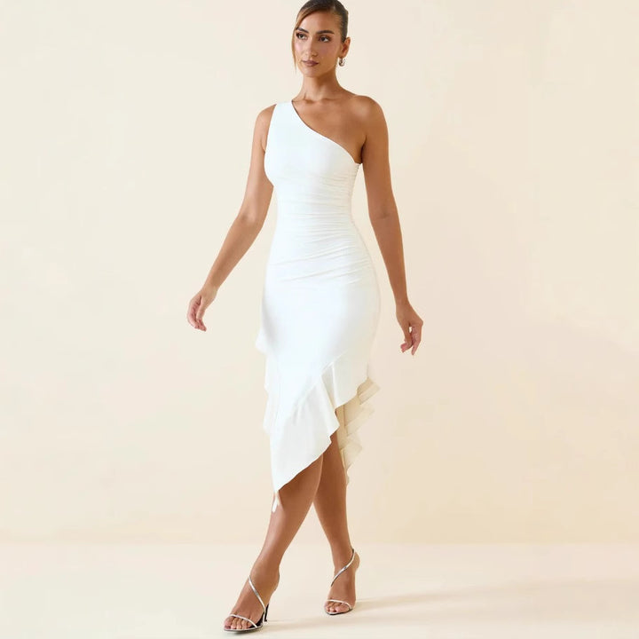 Damen Asymmetrisches Wickelkleid mit herausragender Drapierung und verführerischem Schlitz Drune