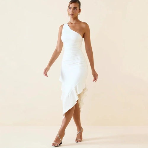 Damen Asymmetrisches Wickelkleid mit herausragender Drapierung und verführerischem Schlitz Drune