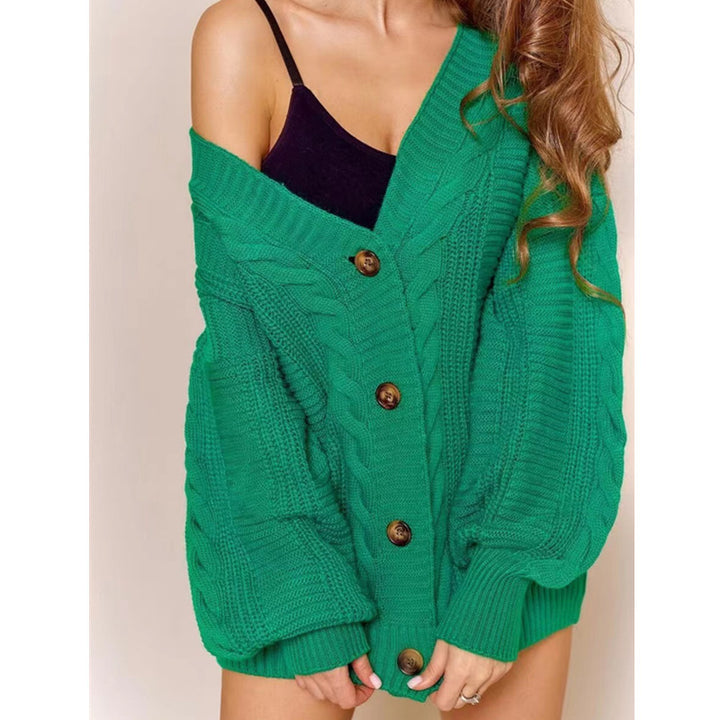Damen Strickjacke mit tiefem V-Ausschnitt und großen Knöpfen Drune